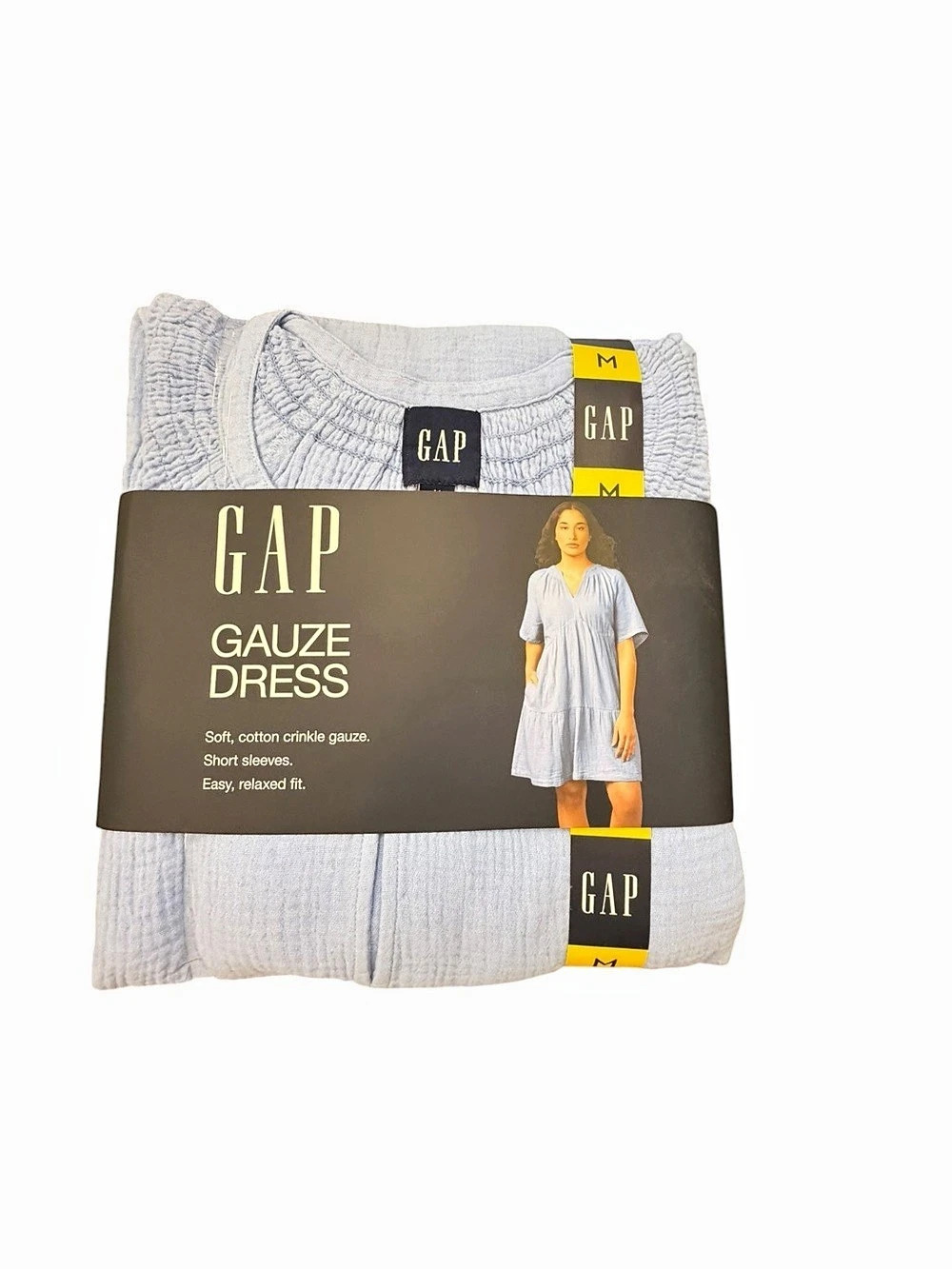 Gap Gauze Dress Blue Soft Cotton Crinkle Tiered New $70 Medium Relaxed Fit